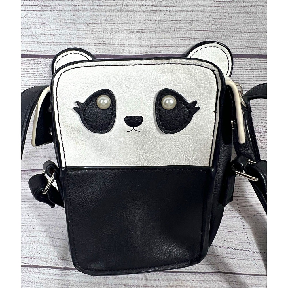 Panda Face Black White Colorblock Small Crossbody Bag Snap Lined Strap
